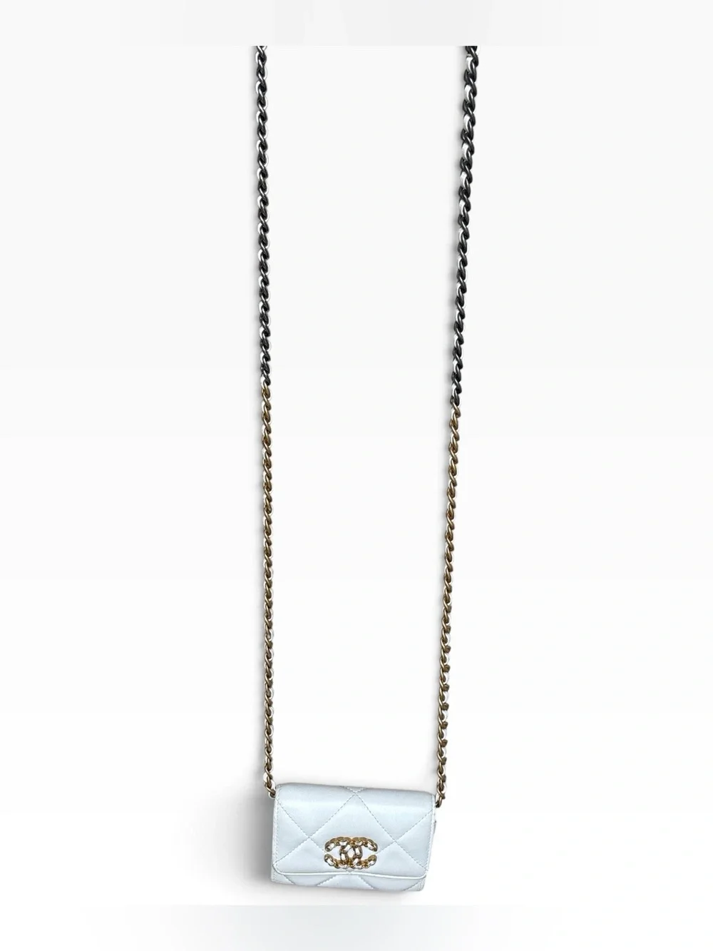 CHANEL 19 O-Coin Purse White Chain Crossbody